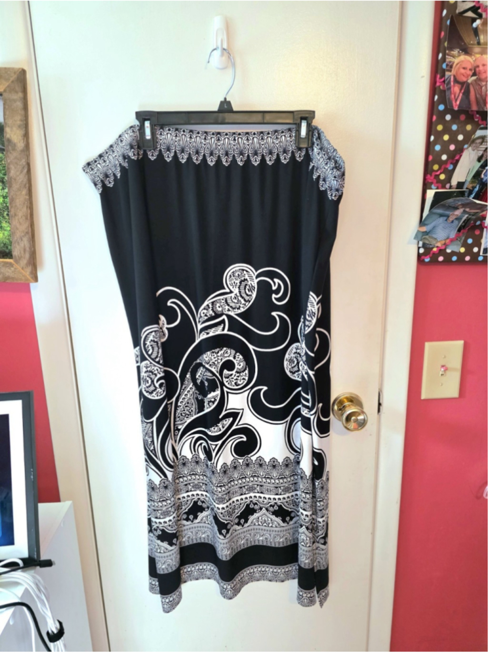 Susan Graver womens 2X Liquid Knit Pull On maxi skirt Paisley Print